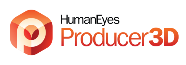 human eyes producer 3D orange cube logo